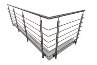 Reling-Geländer aus Edelstahl geschliffen für seitliche Montage (U Geländer = gerade Ausführung + 2 x 90° Ecke) Gesamtlänge 8,2 m