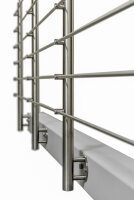 Reling-Geländer aus Edelstahl geschliffen für seitliche Montage (U Geländer = gerade Ausführung + 2 x 90° Ecke) Gesamtlänge 8,2 m