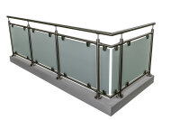 Glas-Geländer aus Edelstahl geschliffen für aufgesetzte Montage (L Geländer = gerade Ausführung + 1 x 90° Ecke) Ecke links oder rechts verwendbar