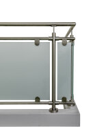 Glas-Geländer aus Edelstahl geschliffen für aufgesetzte Montage (L Geländer = gerade Ausführung + 1 x 90° Ecke) Ecke links oder rechts verwendbar