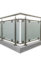 Glas-Geländer aus Edelstahl geschliffen für aufgesetzte Montage (L Geländer = gerade Ausführung + 1 x 90° Ecke) Ecke links oder rechts verwendbar