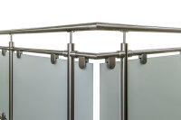 Glas-Geländer aus Edelstahl geschliffen für aufgesetzte Montage (L Geländer = gerade Ausführung + 1 x 90° Ecke) Ecke links oder rechts verwendbar