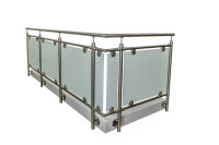 Glas-Geländer aus Edelstahl geschliffen für seitliche Montage (L Geländer = gerade Ausführung + 1 x 90° Ecke) Ecke links oder rechts verwendba