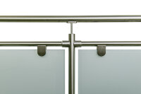 Glas-Geländer aus Edelstahl geschliffen für seitliche Montage (U Geländer = gerade Ausführung + 2 x 90° Ecke)