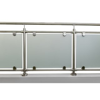 Glas-Gelnder aus Edelstahl geschliffen fr aufgesetzte Montage (L Gelnder = gerade Ausfhrung + 1 x 90 Ecke) Ecke links oder rechts verwendbar 5,3 m