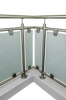 Glas-Geländer aus Edelstahl geschliffen für aufgesetzte Montage (U Geländer = gerade Ausführung + 2 x 90° Ecke) 12,5 m