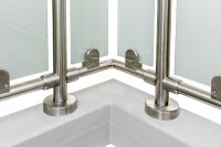 Glas-Geländer aus Edelstahl geschliffen für aufgesetzte Montage (U Geländer = gerade Ausführung + 2 x 90° Ecke) 12,5 m